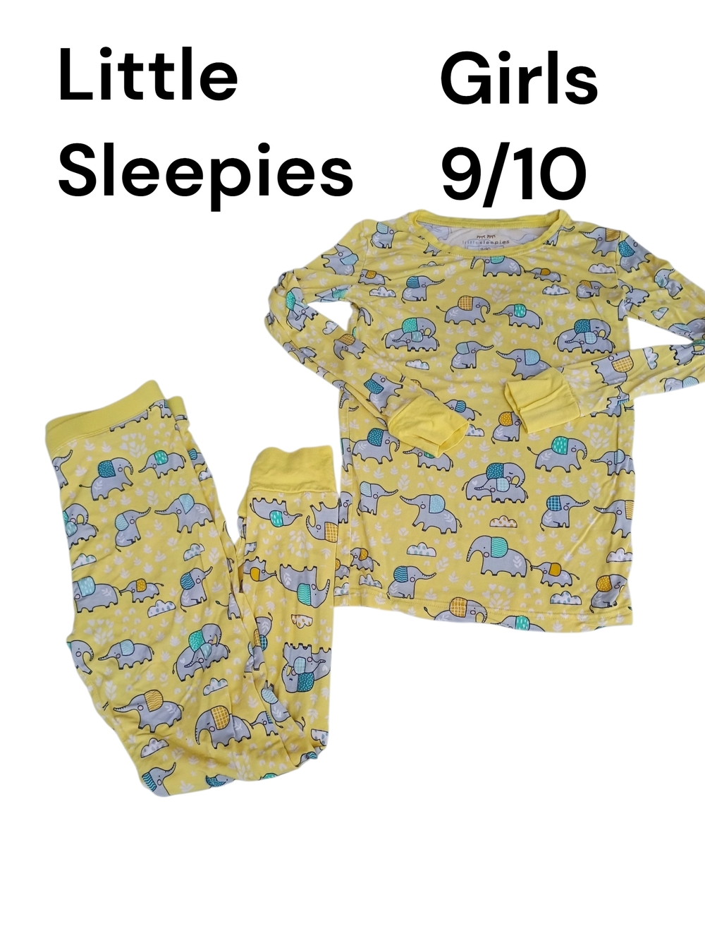 Little Sleepies Yellow Elephant Pajamas Youth Girls Size 9 10